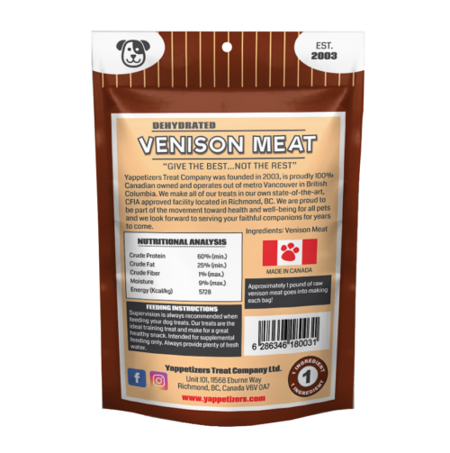 Yappetizers dehydrated venison dog treats