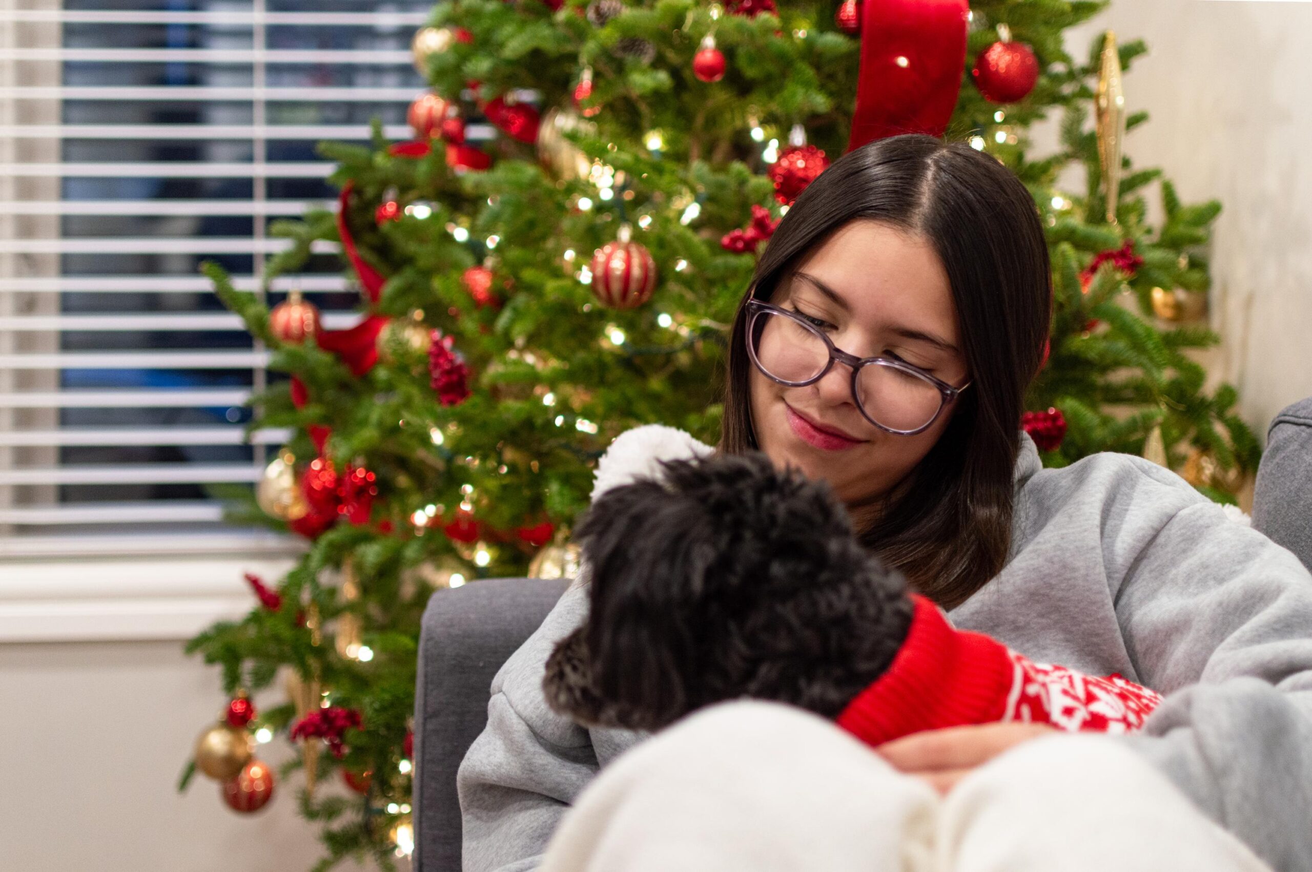 Teenager Snuggling With Her Pet During the Holidays.