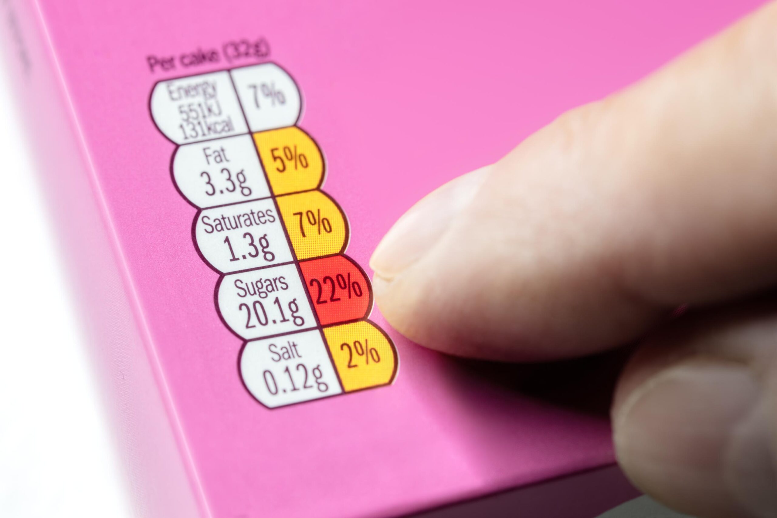 Nutritional food label traffic light labelling system with high sugar